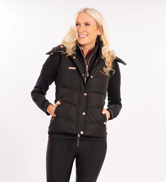 Blackfort Equestrian Black & Rose Gold Puffer Hooded Gilet Iron Horse
